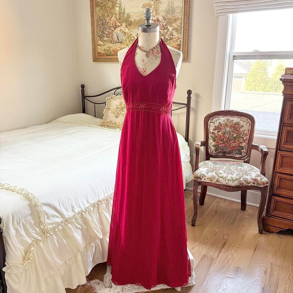 Red fairy halter prom dress‎  90s red halter formal dress David's Bridal size 12
